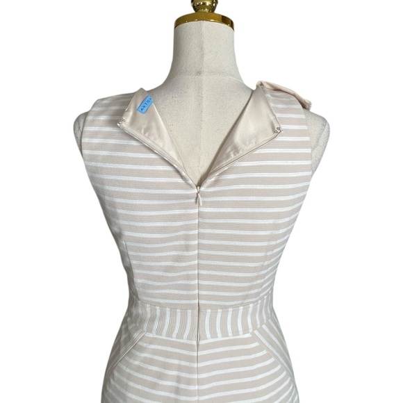 ANTONIO MELANI Women's Cream Striped Sleeveless Ruffled Sheath Office Dress Sz 2 - Picture 6 of 8